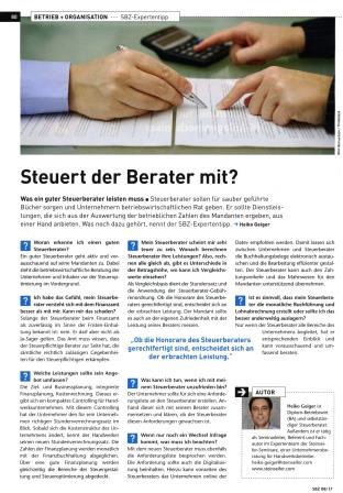 Steuert der Berater mit und was ein guter Steuerberater leisten muss | Expertentipps vom Heiko Geiger in der SBZ