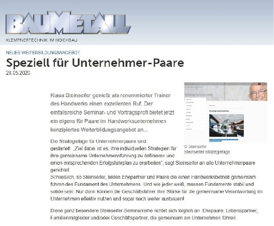 Speziell für Unternehmer-Paare | BAUMETALL im Mai 2020