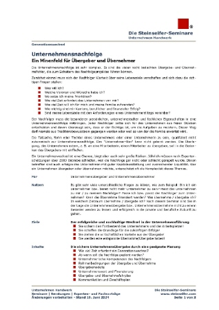 Inhalt Generationswechsel von und mit Klaus Steinseifer und Heiko Geiger in der Steinseifer-Akademie 1