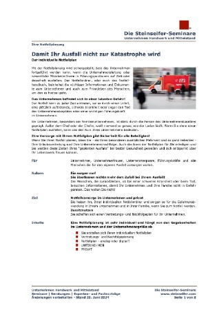 Inhalt Notfallplanung von und mit Klaus Steinseifer und Heiko Geiger in der Steinseifer-Akademie 1