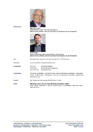 Inhalt Notfallplanung von und mit Klaus Steinseifer und Heiko Geiger in der Steinseifer-Akademie 2