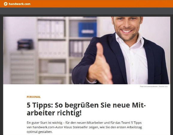 Personal - F&uuml;nf Tipps: So begr&uuml;&szlig;en Sie neue Mitarbeiter richtig! | handwerk.com | Autor Klaus Steinseifer