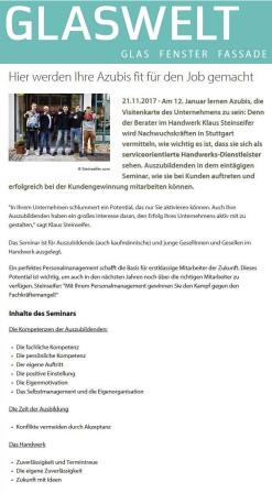 Hier werden Ihre Azubis fit f&uuml;r den Job gemacht | glaswelt.de im November 2017