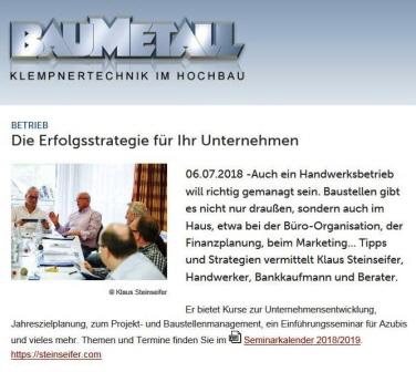 Die Erfolgsstrategie f&uuml;r Ihr Unternehmer im Handwerk | BAUMETALL im Juli 2018