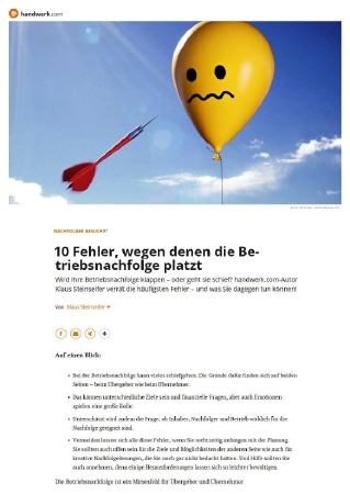 10 Fehler bei der Betriebs&uuml;bergabe | Autor Klaus Steinseifer