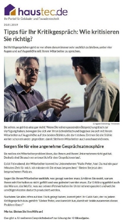 Tipps f&uuml;r Ihr Kritikgespr&auml;ch von Klaus Steinseifer | haustec.de im Januar 2019