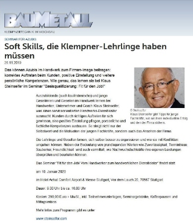 Seminar f&uuml;r Azubis im Klempnerhandwerk | BAUMETALL im November 2019