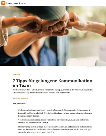 7 Tipps f&uuml;r die gelungene Kommunikation im Team | Autor Klaus Steinseifer
