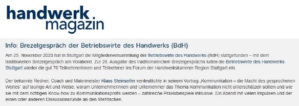 Brezelgespr&auml;ch der Betriebswirte des Handwerks | handwerk magazin im November 2023