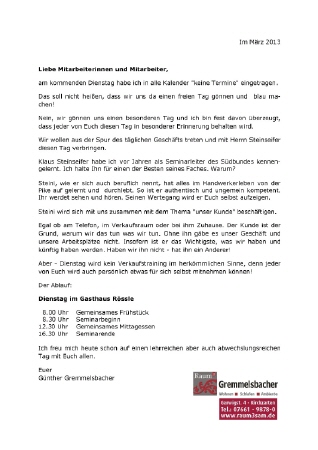 Einladung zur Mitarbeiterschulung