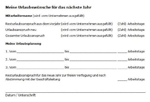Formular Urlaubsplanung von Klaus Steinseifer
